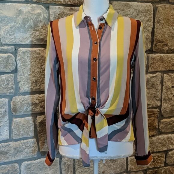 Paper Crane Striped Poplin Button down Top Size Small lavender - Picture 1 of 7